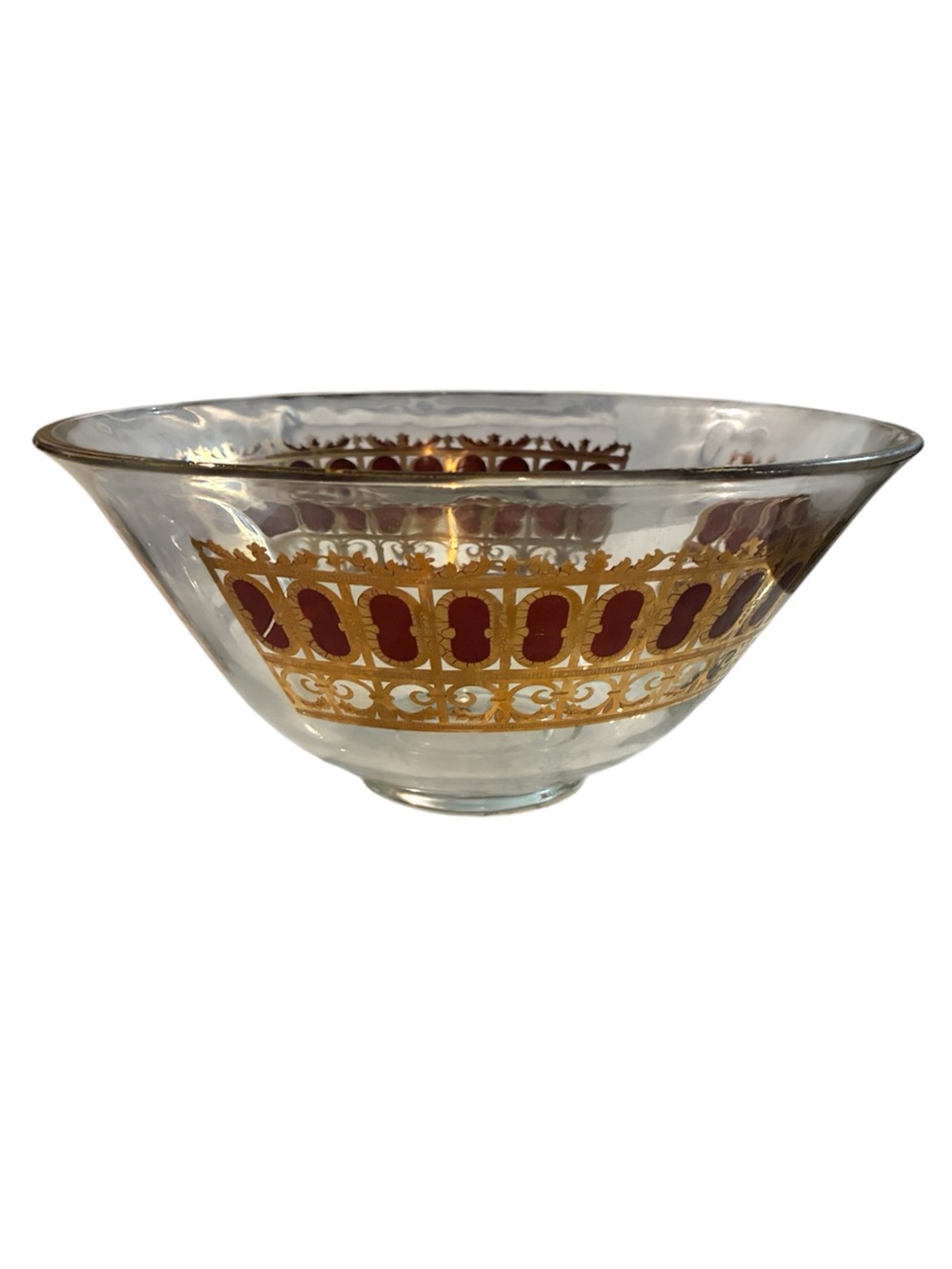 Vintage Culver Ltd. Cranberry Scroll Bowl - 22K Gold Gilded Glass